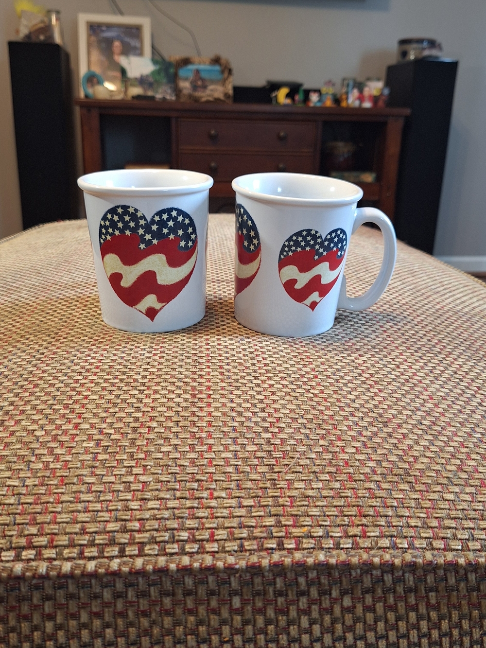 White Ceramic Mug Set with Patriotic Americana Design Includes 2 - 16 Ounce Cups